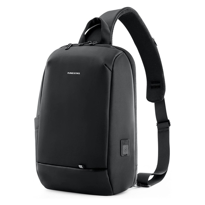 Geanta 13.3", de umar, de piept sau de mana tip sling, cu port de incarcare USB, Kingsons, 39x26x8 cm, Neagra