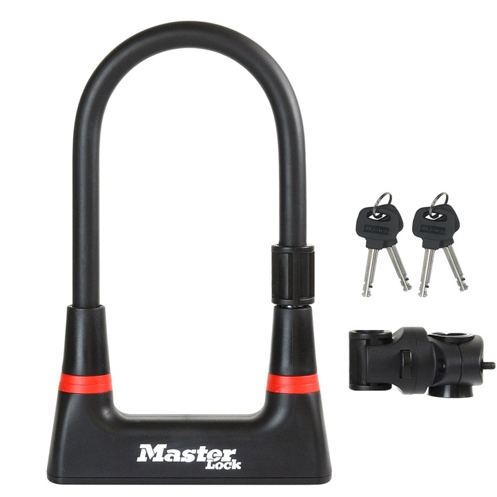 U-образна брава против кражба MasterLock от закалена стомана с ключ 210 x 104 x 14 mm черен