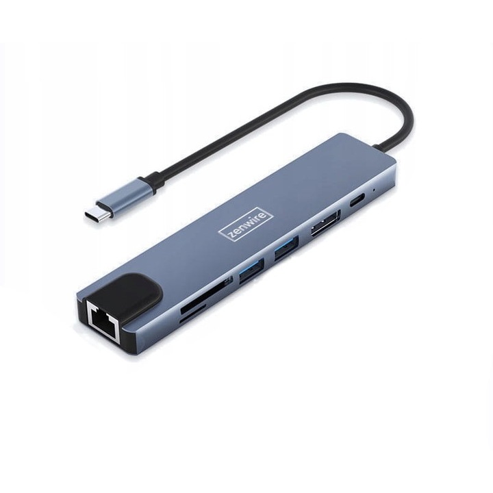 Адаптер Хъб 8в1 USB-C DisplayPort 8K 4K 144Hz RJ45 SD Zenwire