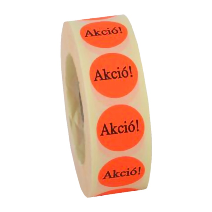 Etikett, 20 mm kör, AKCIÓ felirattal, 1000 etikett/tekercs, piros