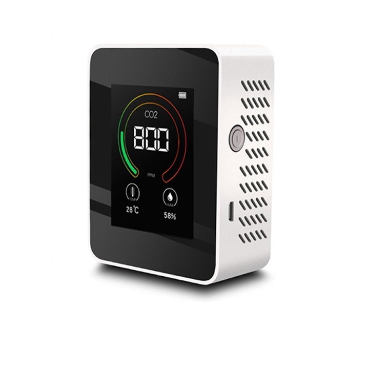 CO2 mérő - Levegőminőség mérő - beltéri -érzékelő és monitor - Hőmérő - hordozható és újratölthető