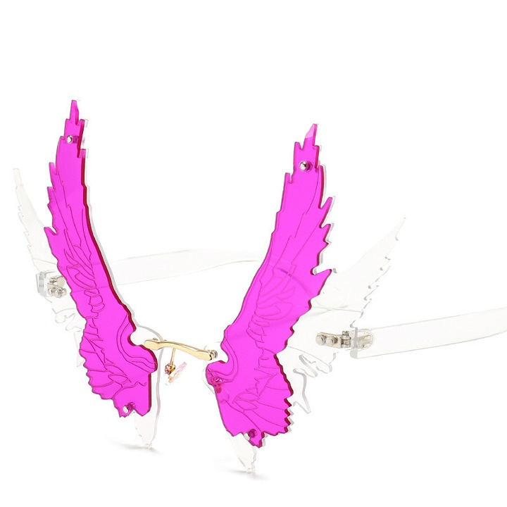 Ochelari de soare pentru petreceri forma iregulara, model Aripi, unisex, Tessero, mov si transparent