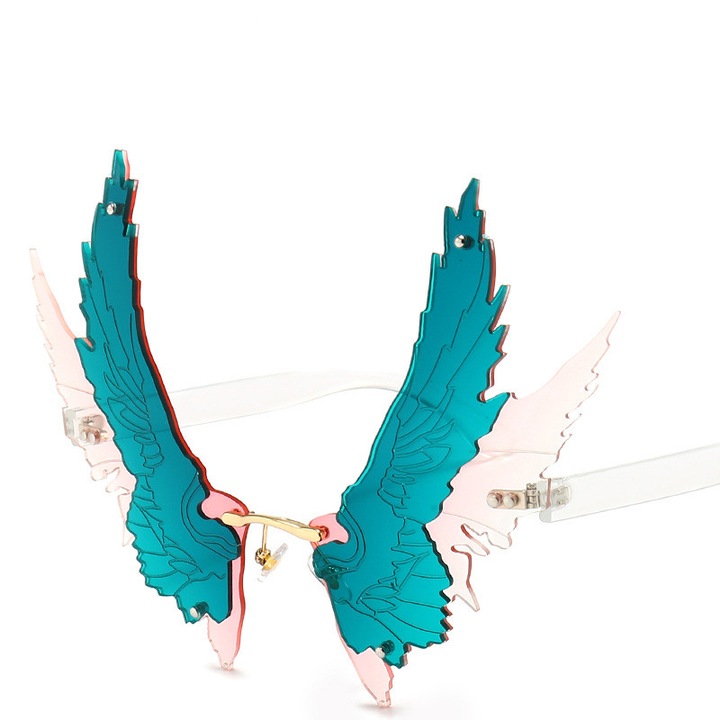 Ochelari de soare pentru petreceri forma iregulara, model Aripi, unisex, Tessero, albastru si roz