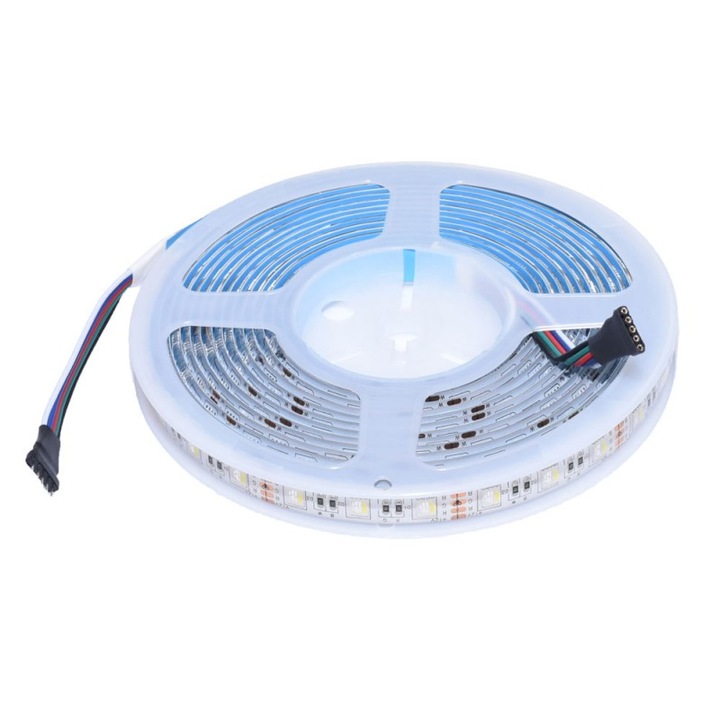 Banda LED RGBW 5050, 60 LED/m, 5m, IP65 – Iluminat Decorativ pentru Interior si Exterior, Flexibil, Rezistent la Apa