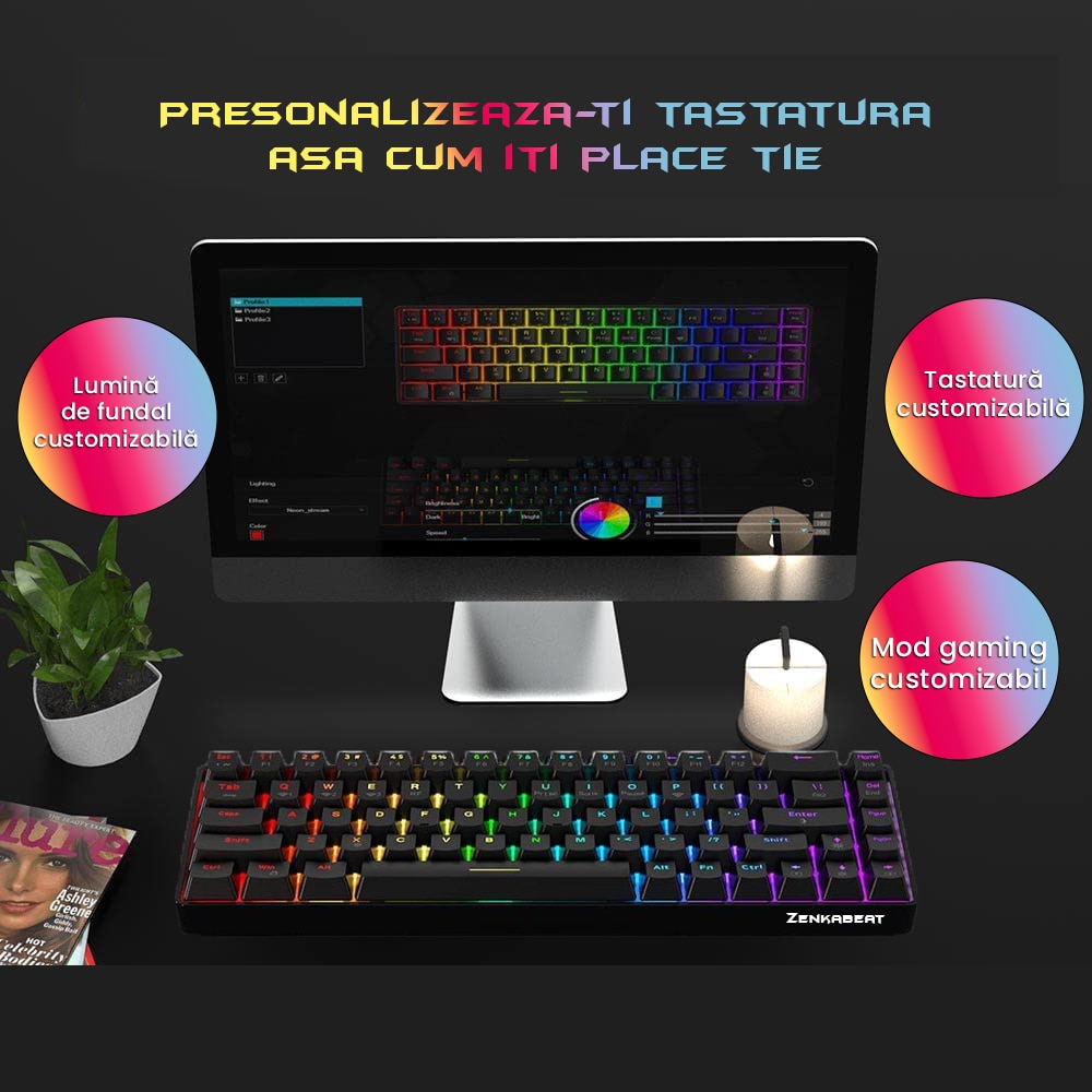 Tastatura Mecanica Wireless/ Fir ZENKABEAT, Cablu, Bluetooth, 2.4
