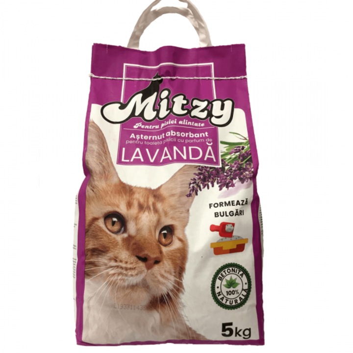 Asternut igienic pentru pisici, bentonita, Mitzy Lavanda, 5 L
