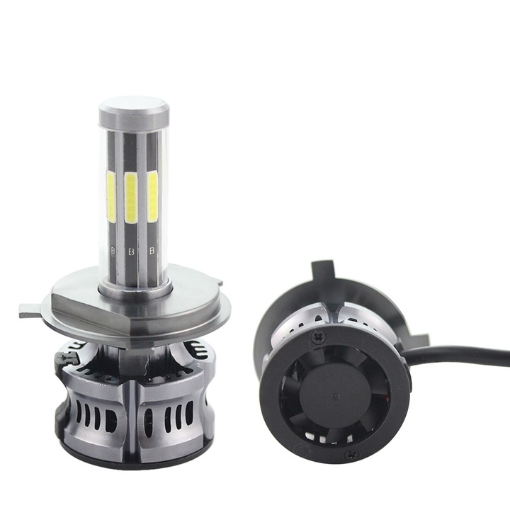 Set 2 LED-uri Auto Techstar® N8, H4, 50w, 5500 Lumeni, 3000K-8000K, AUTO, 12-24 Volti, COB, Canbus, Radiator Aluminiu, 3 Nuante