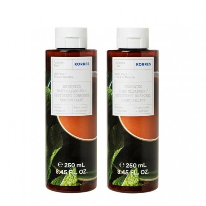 Korres tusfürdő készlet, Menta Tea, Hűvös teaaromával, 2 x 250 ml