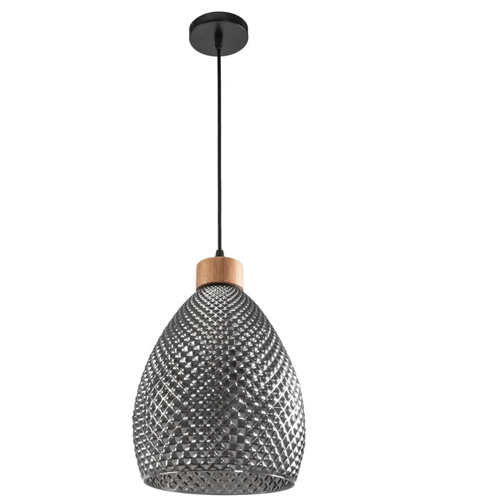 Pendul 1 Sursa E27 60W Metal Sticla Black 230x315 mm