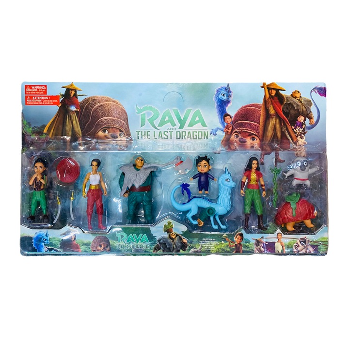 Set 8 figurine Raya, ultimul dragon, 3 accesorii, 8 cm, Shop Like A Pro®, multicolor