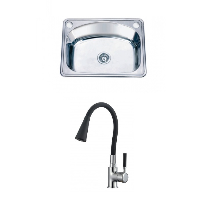 Set chiuveta de bucatarie, Inter Ceramic, 62x48, Crom/Negru