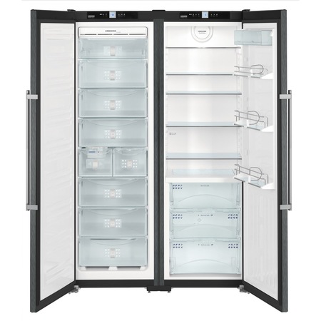 Side by side Liebherr Premium SBSbs 7263, formata din SKBbs 4210+ SGNbs 3011, A+/A++, 620 l, Congelator NoFrost, IceMaker, BioFresh, 117 l, H 185.2 cm, Full Inox BlackSteel