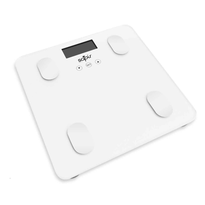 Дигитален кантар-анализатор sapir sp 1650 ab, lcd екран, bmi, 180 кг, бял