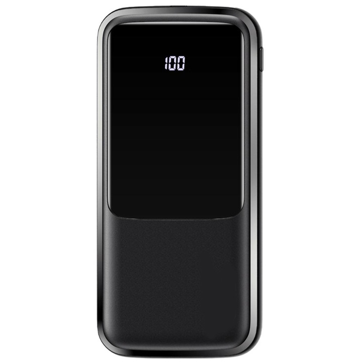 Двойна външна батерия, USB връзка с цифров дисплей, 10000 mAh, оптимално решение, черен