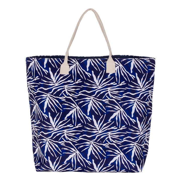Geanta de plaja dama, Fashy, Poliester, Alvena-L, 67x42x19 cm, Albastru/Alb