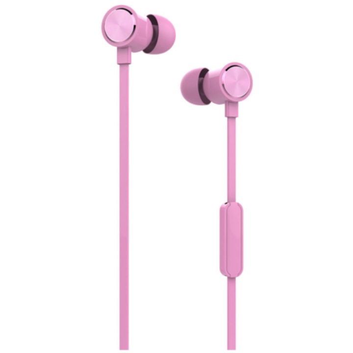 Casti telefon cu microfon, In-ear, Universal, Mufa Jack, Roz