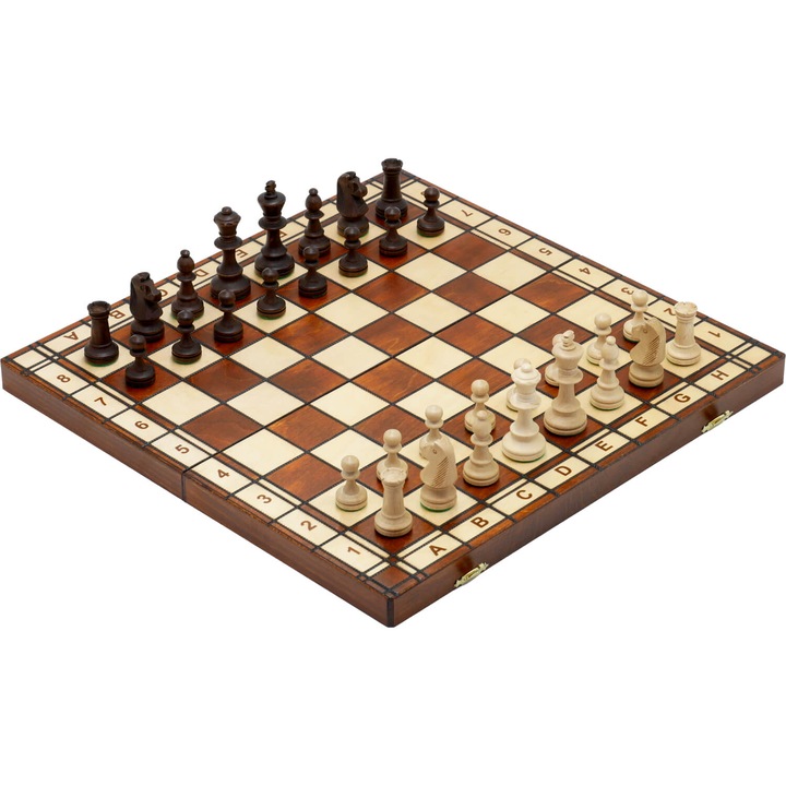 Set sah lemn Jowisz nr. 4 Staunton, 42x42 cm, piese ponderate metal, tabla pliabila arsa, set sah turneu, cadou elegant