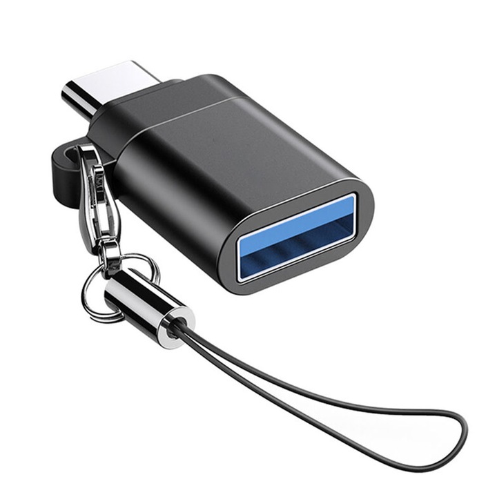 OTG адаптер USB Type-C към USB 3.0 щепсел, малък и преносим, Plug and Play, черен