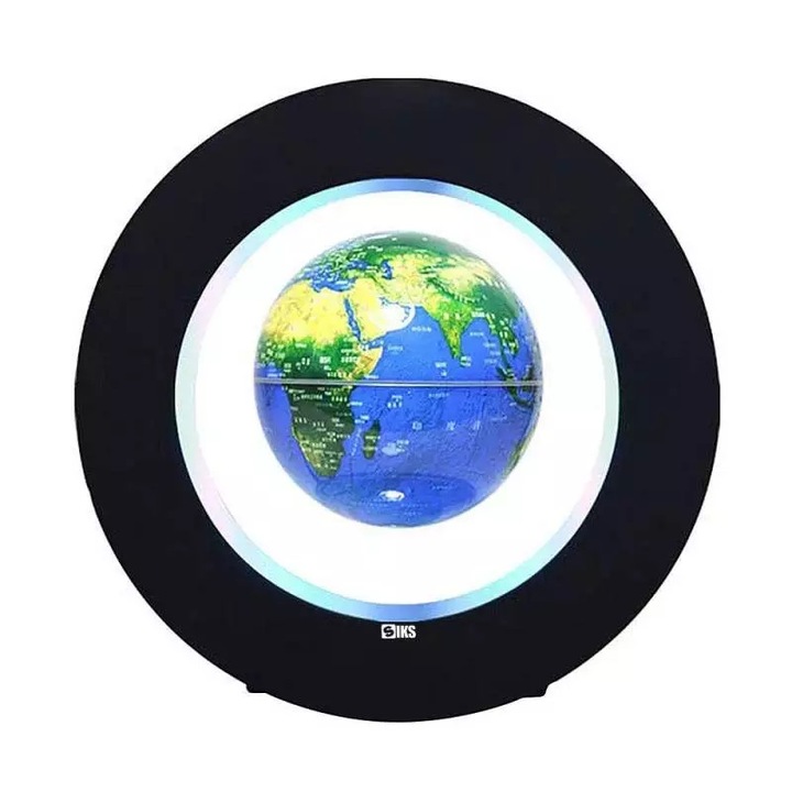 Glob Magnetic Levitant SIKS, Iluminare LED, Suport Rotund, Cablu de Alimentare, Rotatie Automata, Albastru