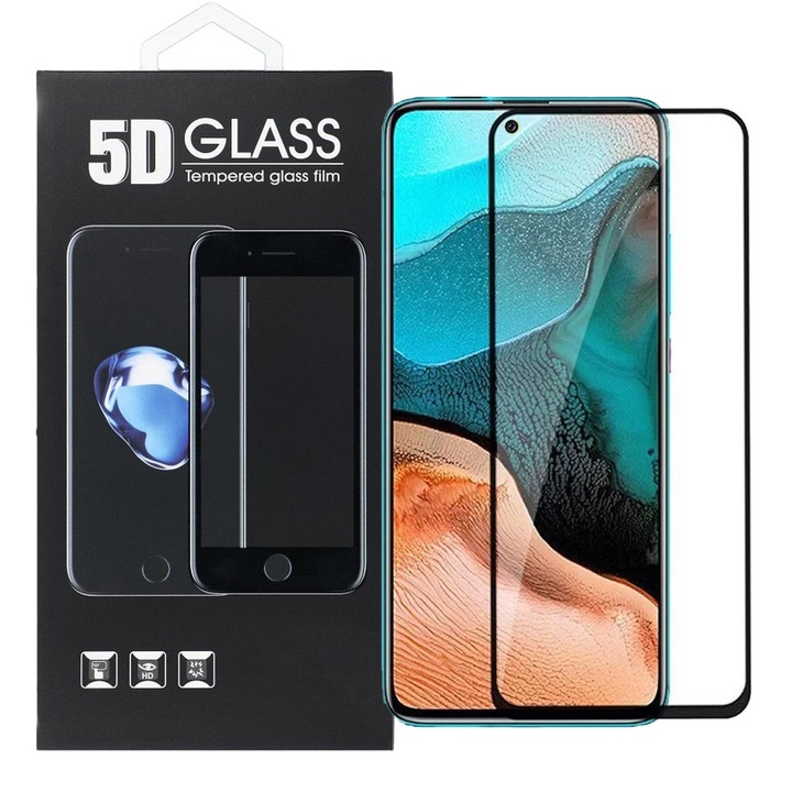 Samsung Galaxy A72 4G / 5G kompatibilis üvegfólia, előlapi, 5D, edzett, hajlított, fekete kerettel