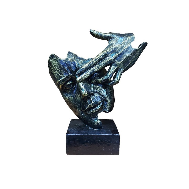 Dekoratív maszk szobrocska, Fekete-arany, 22 cm, 637CB-1