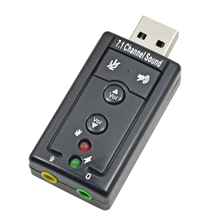 Placa de sunet USB 3D Sound 7.1, buton volum si oprire microfon