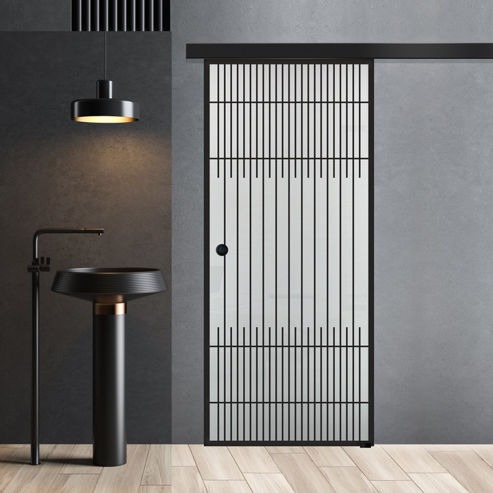 Boss Black üveg tolóajtó, fekete Pannon modell, 80x215 cm, 8 mm vastag matt üveg