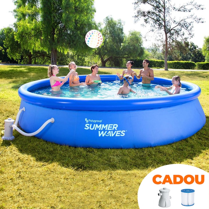 Piscina Instant "Family Summer Waves", cu inel gonflabil; Dimensiuni 366 x 76cm (Pompa filtrare inclusa)