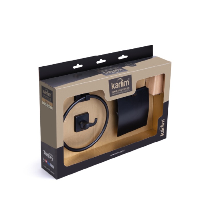 Set accesorii baie, cu trei piese, Karlim Milet Black 3 in 1, MLS.5001