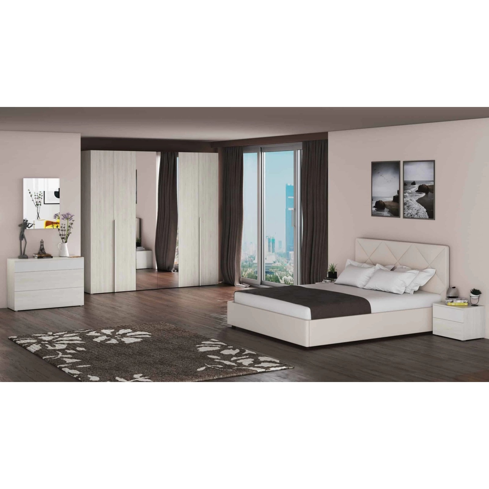 Dormitor Complet Furn 3 160 X 190 Cm Pat Dulap 2 Noptiere Comoda Somiera Si Saltea Emagro 