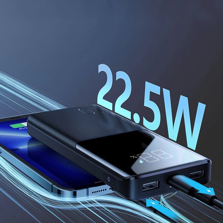Външна батерия JOYROOM, 10000 mAh, 22,5W, Power Delivery, Quick Charge, 2хUSB/USB-C, LED дисплей, JR-QP191, Черна