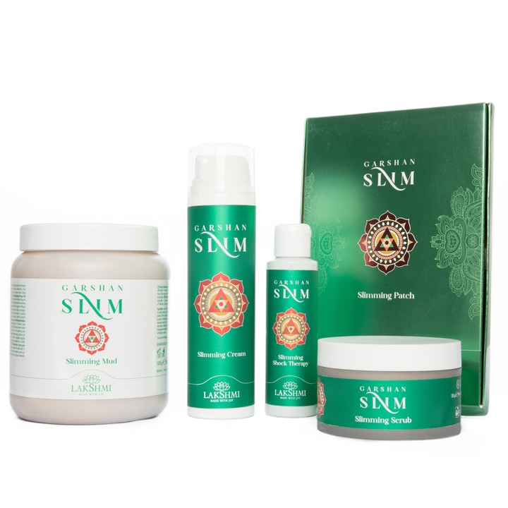 Set 5 produse anticelulitice 1300ml si 270 grame, pe baza de alge si ingrediente naturale, Lakshmi, eco-bio, gama garshan slim
