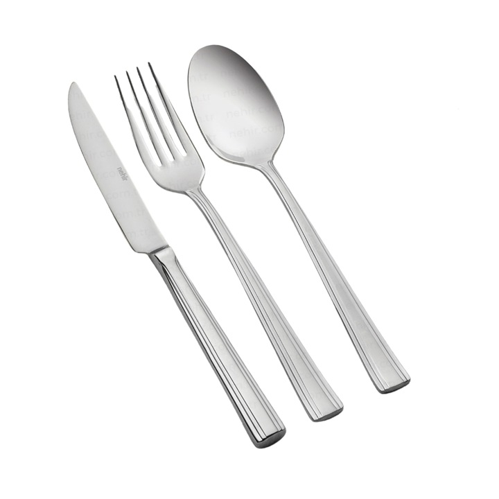 Set tacamuri din otel inoxidabil, colectia KATRE, 89 piese pentru 12 persoane, argintiu