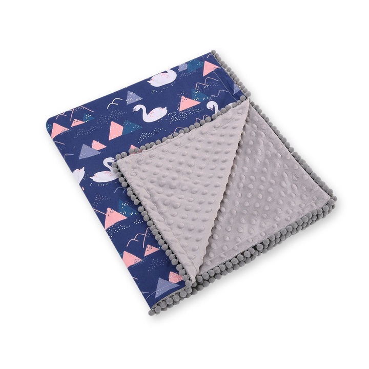 Двулицево памучно одеяло 90x75 cm Minky Swans Navy Blue