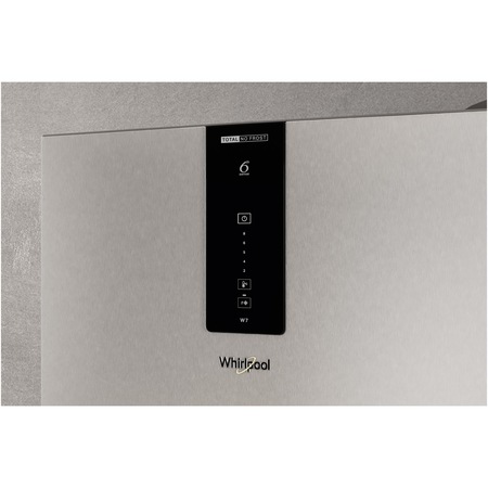 Combina frigorifica Whirlpool W7X82OOX, 335 l, Clasa E, Total No Frost, Tehnologia 6TH Sense, Alarma usa, Iluminare LED, H 191.2 cm, Inox