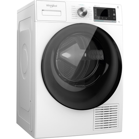 Uscator rufe Whirlpool Supreme Silence W7D94WBEE, Pompa de caldura, 9 kg, Clasa A+++, FreshCare+, Tehnologia al 6-lea Simt, Display LCD, Alb