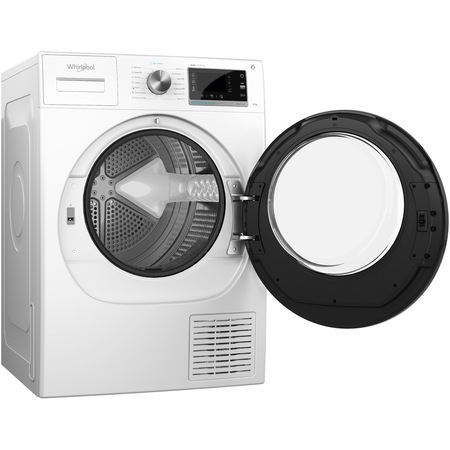 Uscator rufe Whirlpool Supreme Silence W7D94WBEE, Pompa de caldura, 9 kg, Clasa A+++, FreshCare+, Tehnologia al 6-lea Simt, Display LCD, Alb