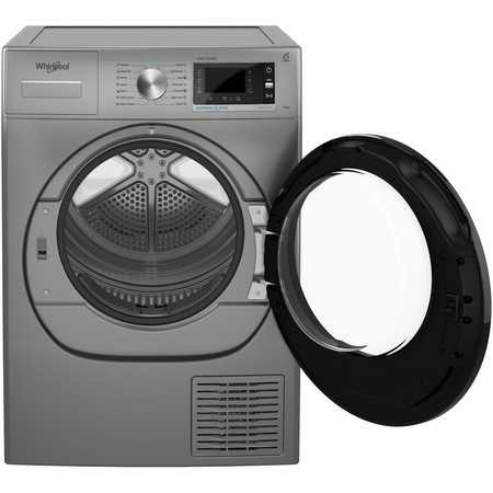 Uscator rufe Whirlpool Supreme Silence W7D93SBEE, Pompa de caldura, 9 kg, Clasa A++, FreshCare+, Tehnologia al 6-lea Simt, Display LCD, Argintiu