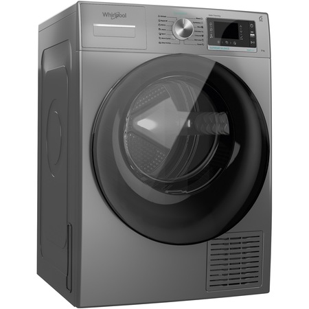 Uscator rufe Whirlpool Supreme Silence W7D93SBEE, Pompa de caldura, 9 kg, Clasa A++, FreshCare+, Tehnologia al 6-lea Simt, Display LCD, Argintiu