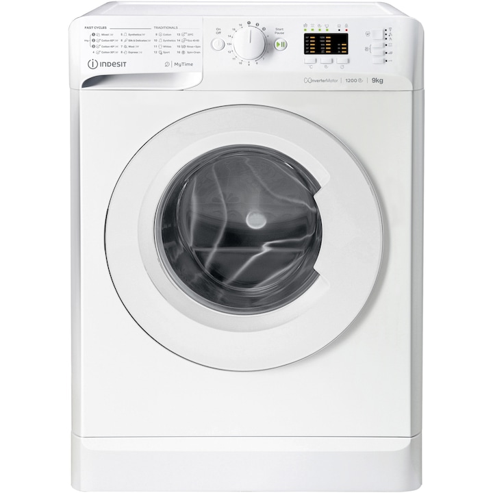 Masina de spalat rufe Indesit MTWA91284WEE, 9 kg, 1200 rpm, Clasa C, Fast Cycles, Motor Inverter, Display LED, Alb