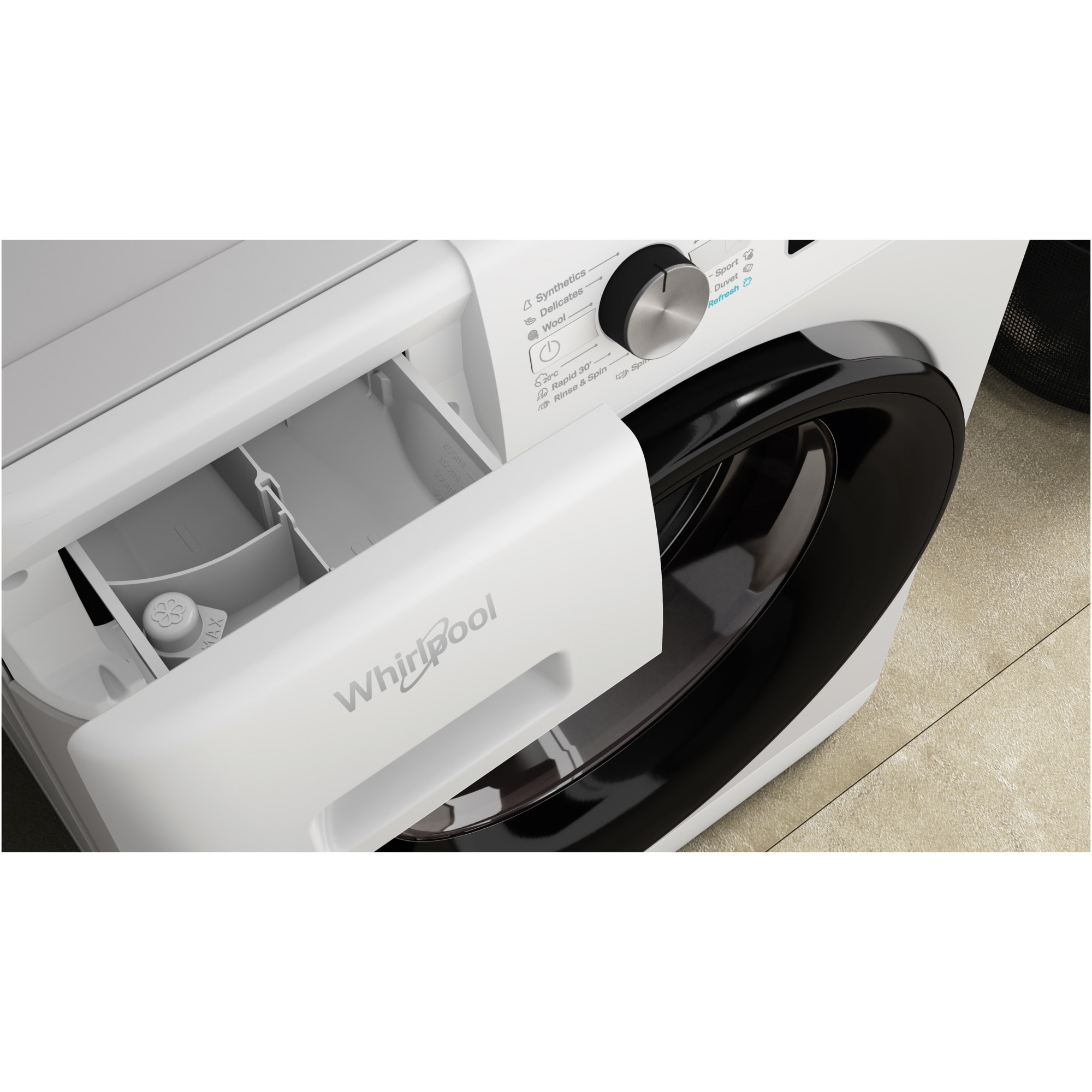 Masina de spalat rufe Whirlpool FreshCare+ FFB10469BVEE, 10kg, 1400 rpm, Clasa energetica A, Steam Refresh, Tehnologia al-6lea Simt, Motor Inverter, Alb/Negru