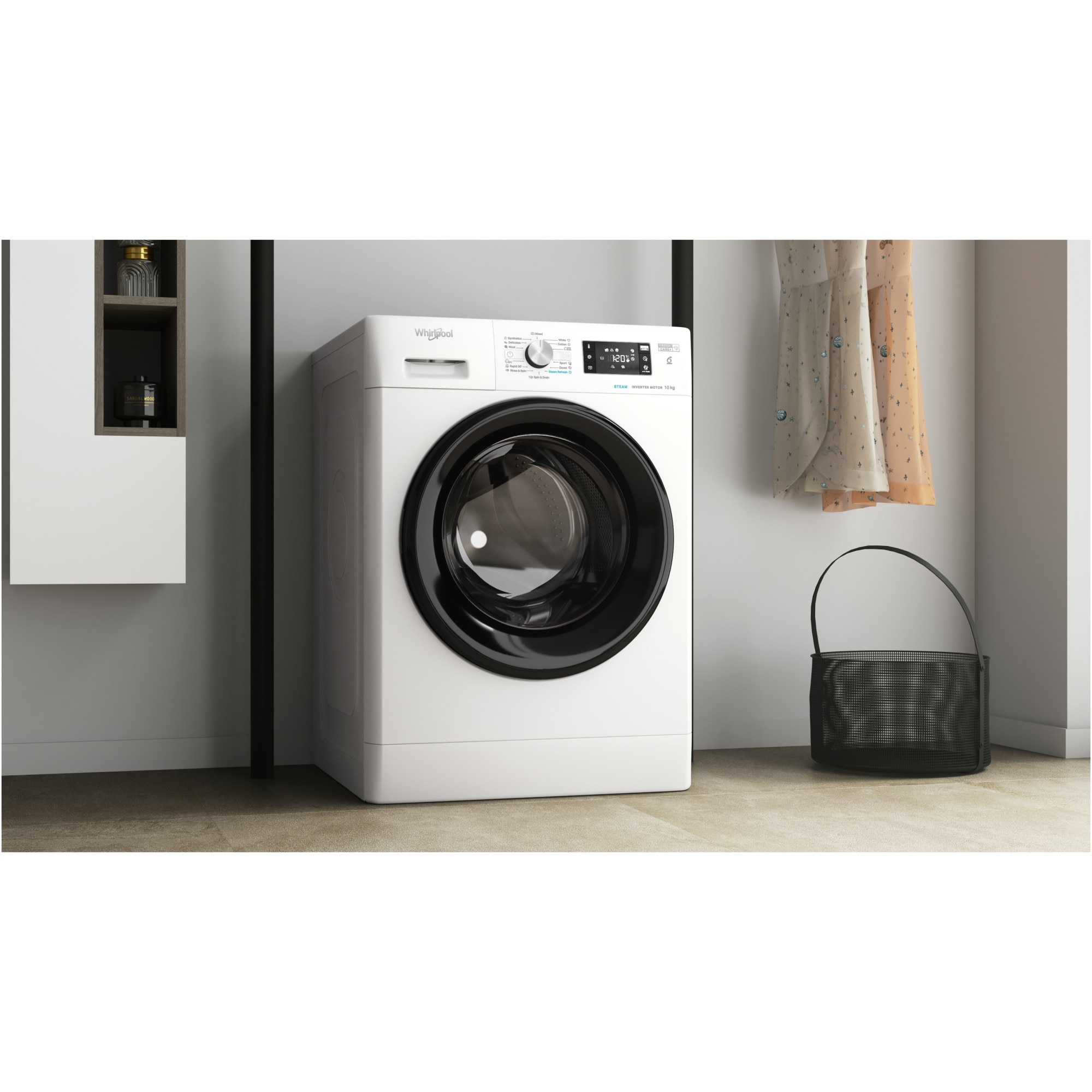Masina de spalat rufe Whirlpool FreshCare+ FFB10469BVEE, 10kg, 1400 rpm, Clasa energetica A, Steam Refresh, Tehnologia al-6lea Simt, Motor Inverter, Alb/Negru