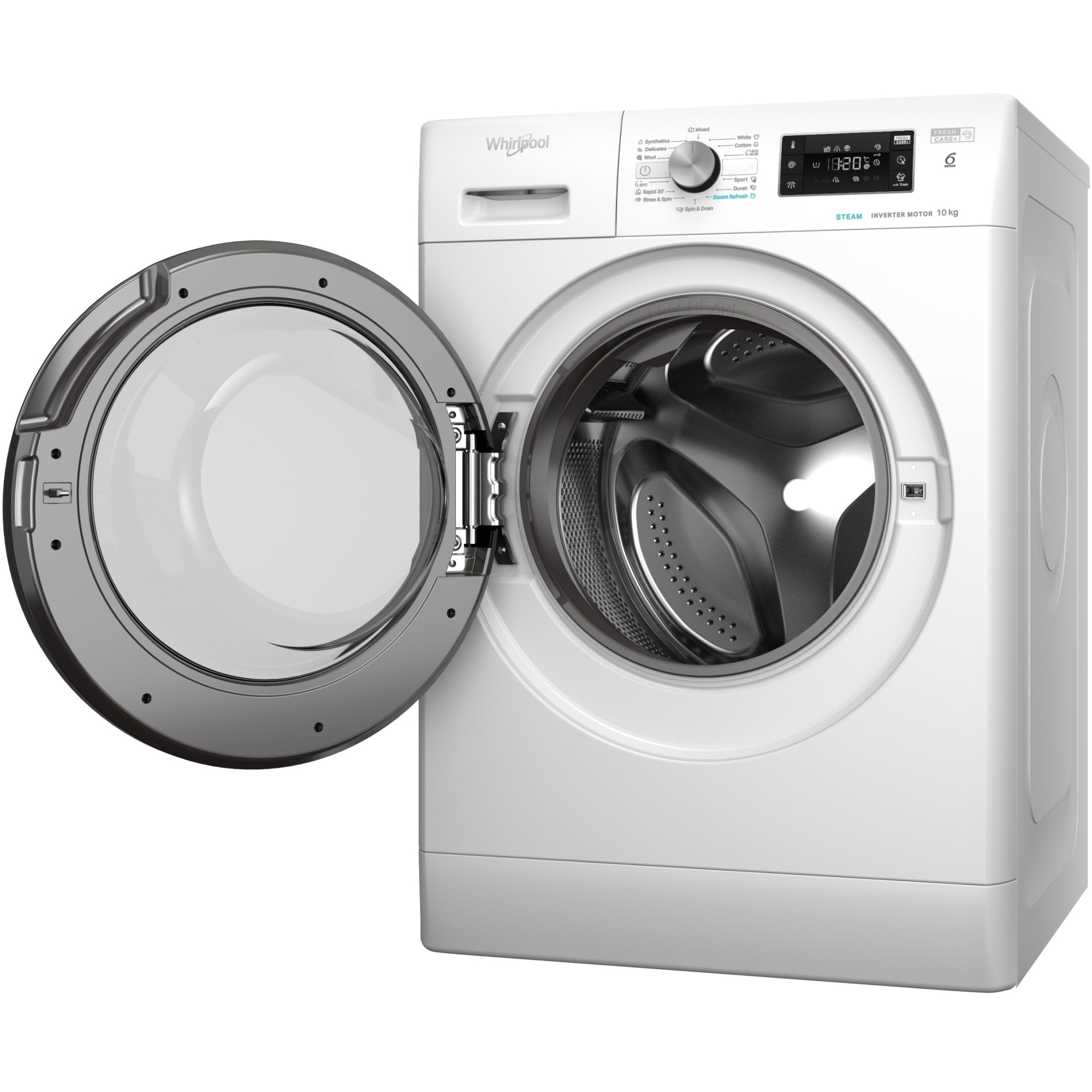 Masina de spalat rufe Whirlpool FreshCare+ FFB10469BVEE, 10kg, 1400 rpm, Clasa energetica A, Steam Refresh, Tehnologia al-6lea Simt, Motor Inverter, Alb/Negru
