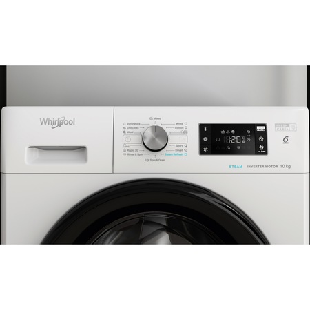 Masina de spalat rufe Whirlpool FreshCare+ FFB10469BVEE, 10kg, 1400 rpm, Clasa energetica A, Steam Refresh, Tehnologia al-6lea Simt, Motor Inverter, Alb/Negru