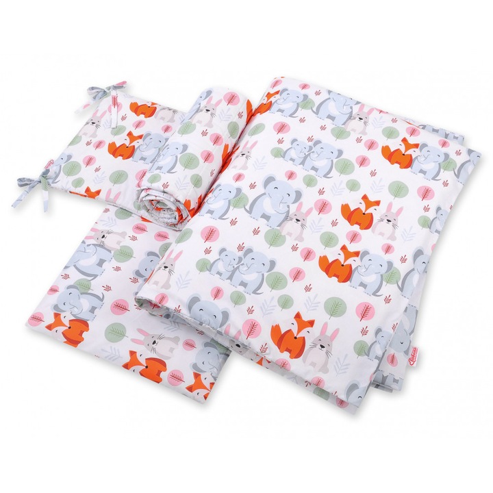 Lenjerie patut 3 piese cu protectie laterala Funny Elephants