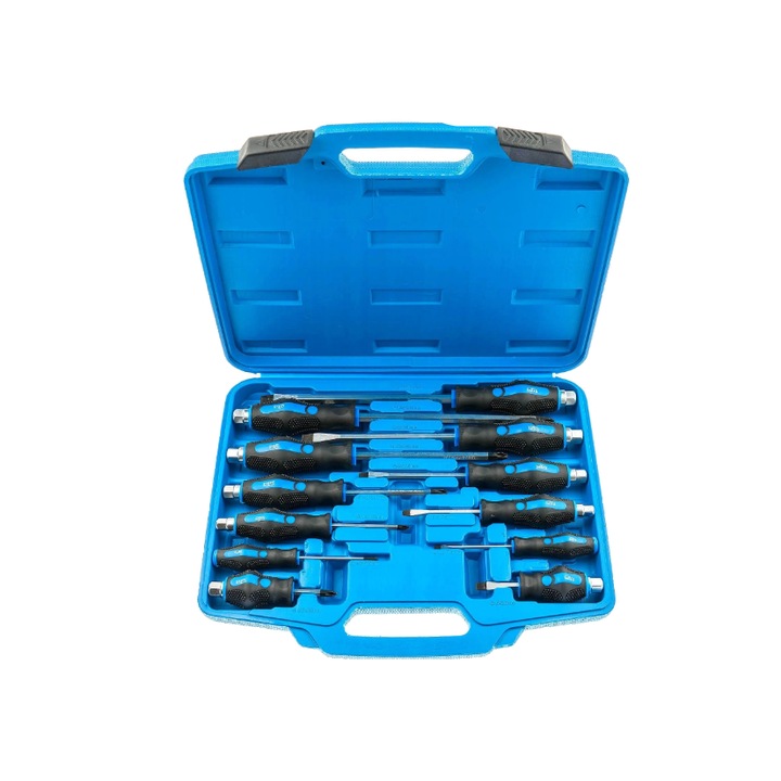 Комплект механични отвертки 12 части плоски хром ванадий Satra