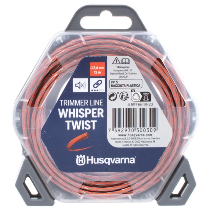 Fir trimmer, Husqvarna, whisper twist, gri, 2.4 mm x 12 m