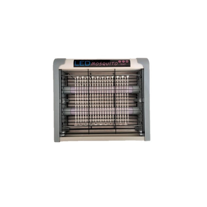 Elektromos rovarirtó, szúnyog elleni, 2 UV LED cső, 360°, táp 1W, BE/KI gomb, fehér
