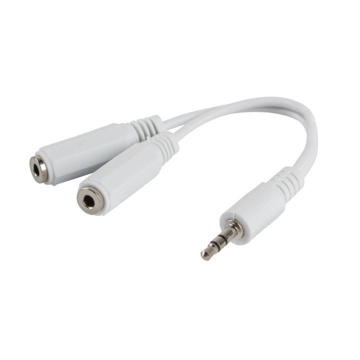 Adaptor audio stereo Jack 3.5 mm 3 pini tata la 2 x Jack 3.5 mm 3 pini mama, 10 cm, Alb, TCL-BBL5297