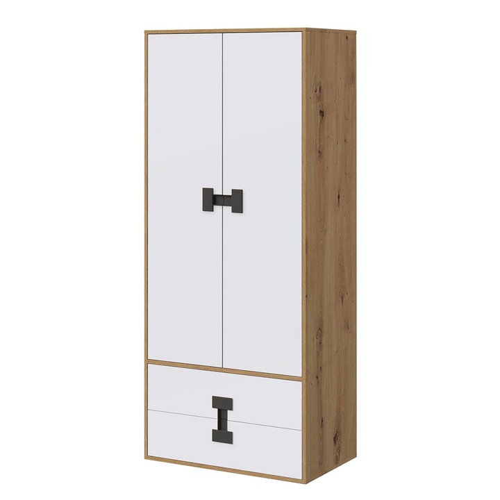 Dulap Tikrote TE01, MIRJAN24, alb / stejar artisan, 80x191x50 cm